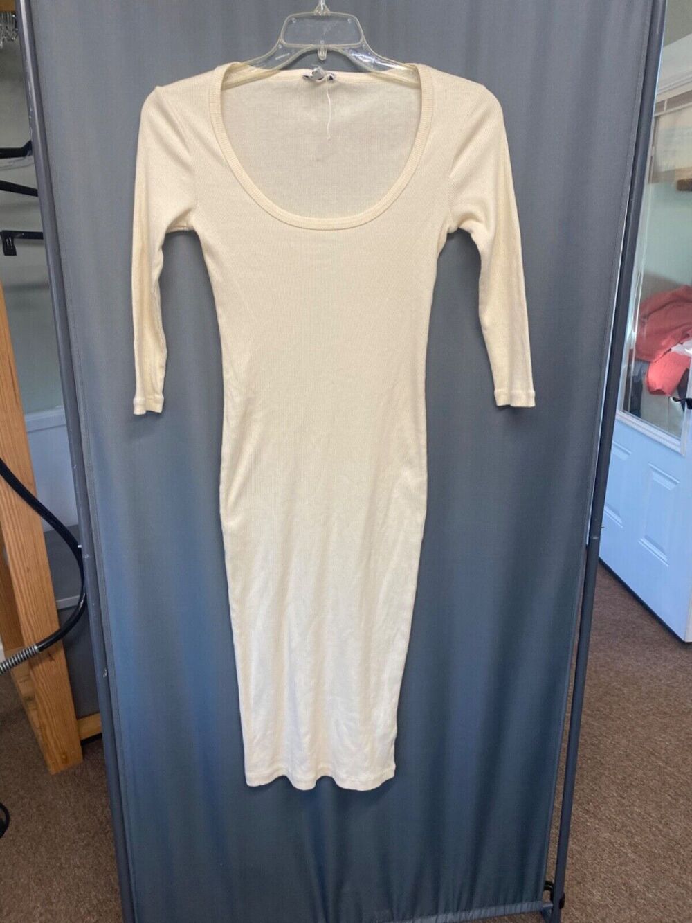 James Perse 3/4 Sleeve Ribbed Dress Alabaster NWT $165 size 1 (b28.15)